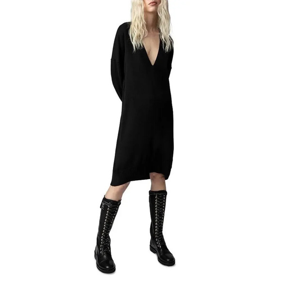 Zadig & Voltaire Deany We Merino Wool Dress Black  Small NWT - Picture 2 of 10